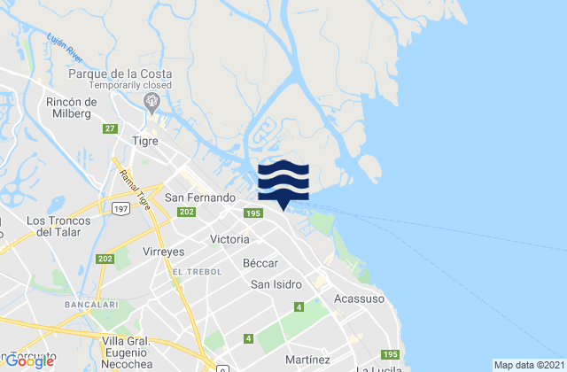 Carte des horaires des marées pour San Isidro, Argentina