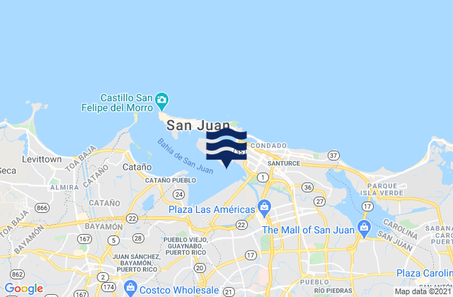 Carte des horaires des marées pour San Juan, Puerto Rico