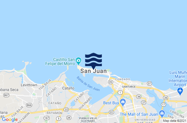 Carte des horaires des marées pour San Juan, Puerto Rico