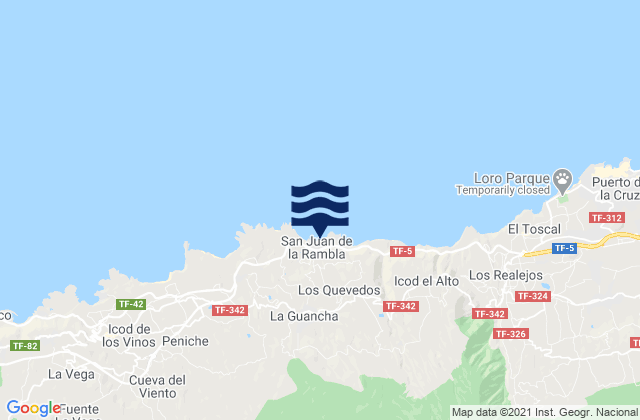 Carte des horaires des marées pour San Juan de la Rambla, Spain