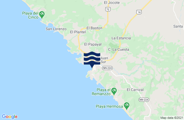 Carte des horaires des marées pour San Juan del Sur, Nicaragua
