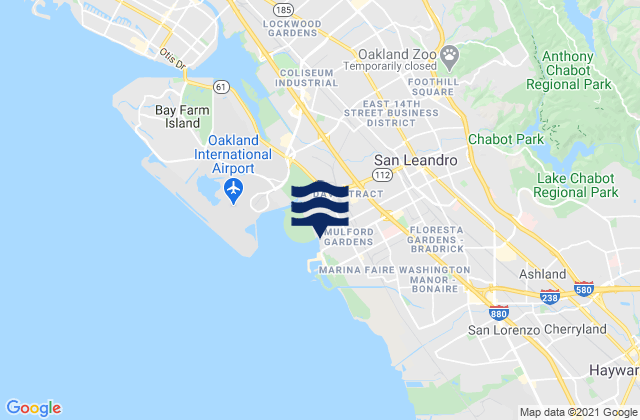 Carte des horaires des marées pour San Leandro, United States