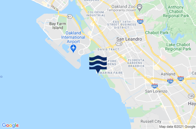 Carte des horaires des marées pour San Leandro Marina, United States