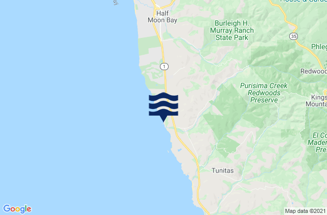 Carte des horaires des marées pour San Mateo County, United States