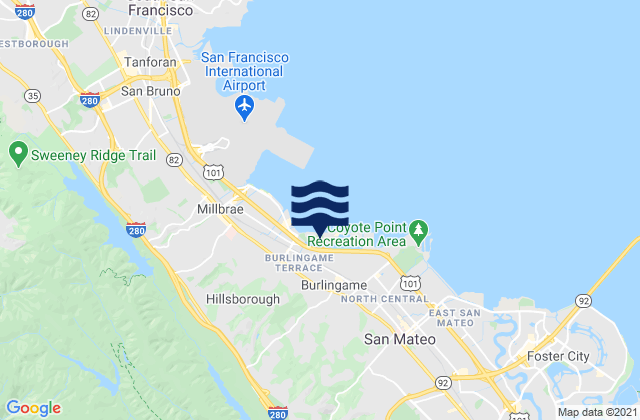 Carte des horaires des marées pour San Mateo, United States
