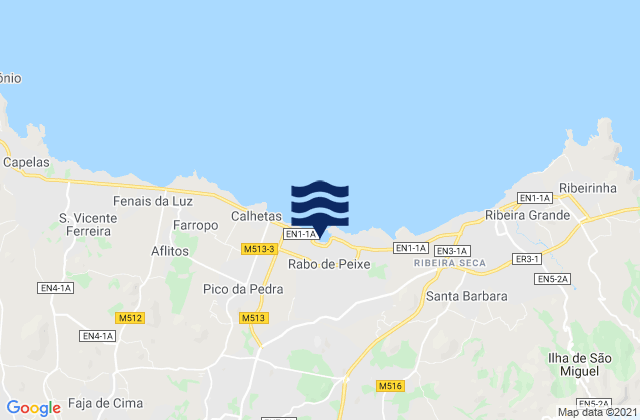 Carte des horaires des marées pour San Miguel - Rabo de Peixe, Portugal