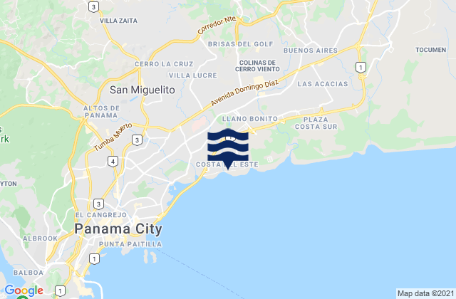 Carte des horaires des marées pour San Miguelito, Panama