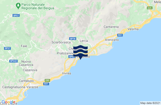 Carte des horaires des marées pour San Pietro d'Olba, Italy