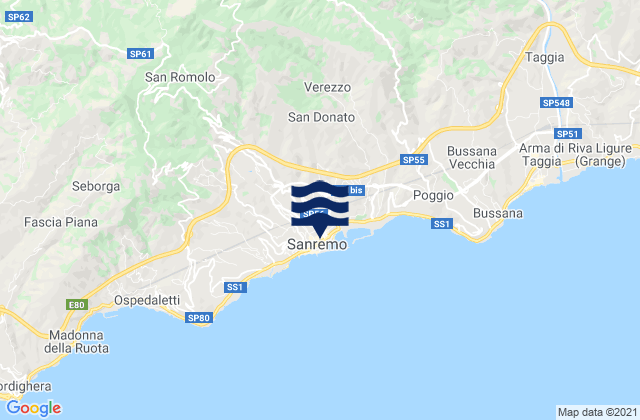 Carte des horaires des marées pour San Remo, Italy