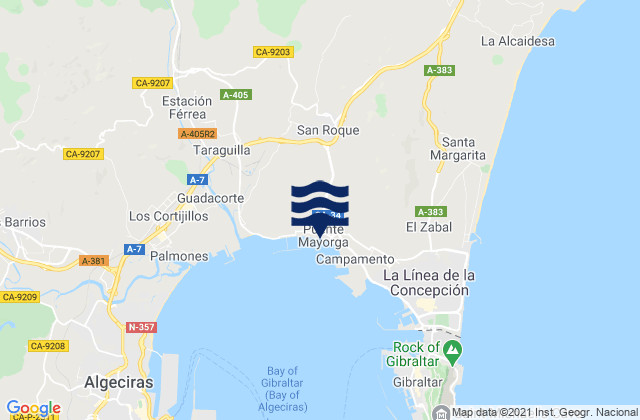 Carte des horaires des marées pour San Roque, Spain