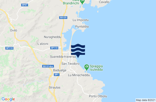 Carte des horaires des marées pour San Teodoro, Italy