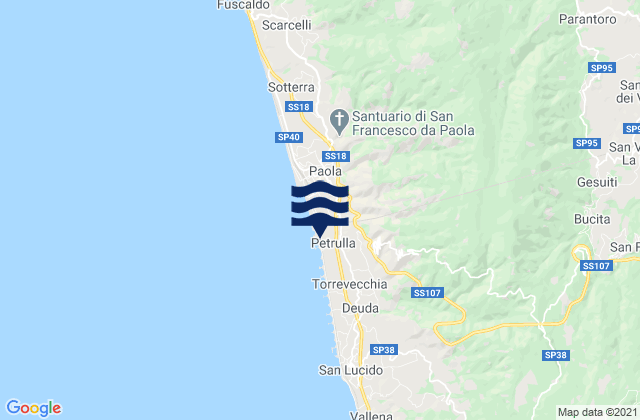 Carte des horaires des marées pour San Vincenzo la Costa, Italy
