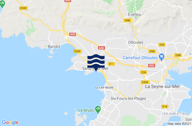 Carte des horaires des marées pour Sanary-sur-Mer, France