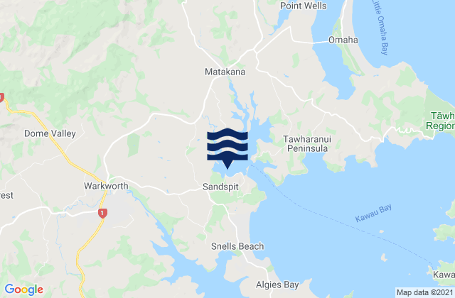 Carte des horaires des marées pour Sandspit (Makatana River), New Zealand