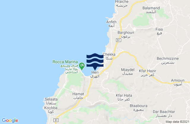 Carte des horaires des marées pour Sandy Beach - Chekka, Lebanon