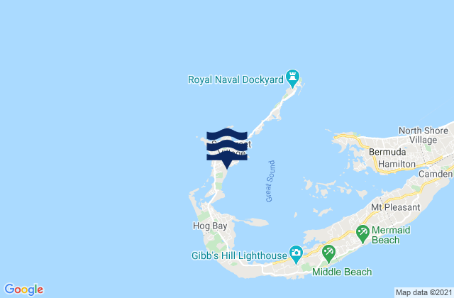 Carte des horaires des marées pour Sandys Parish, Bermuda
