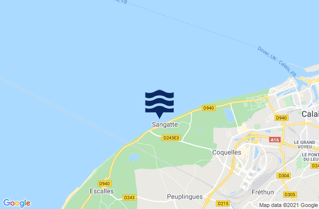 Carte des horaires des marées pour Sangatte, France