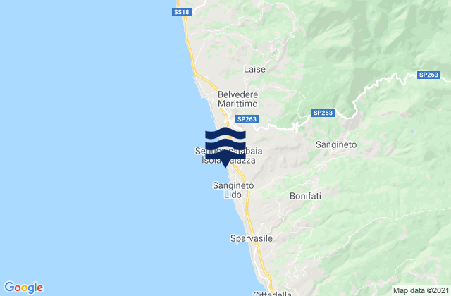 Carte des horaires des marées pour Sangineto, Italy