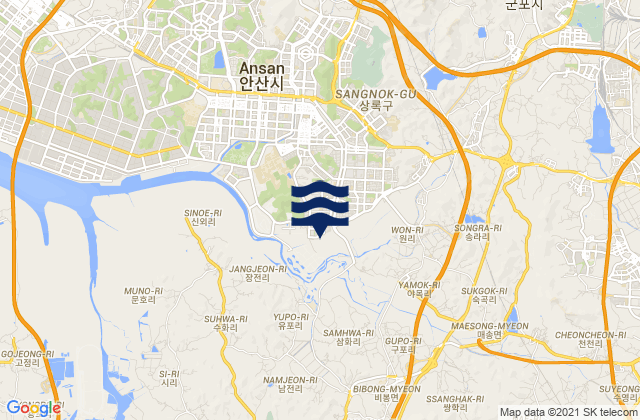 Carte des horaires des marées pour Sangnok-gu, South Korea