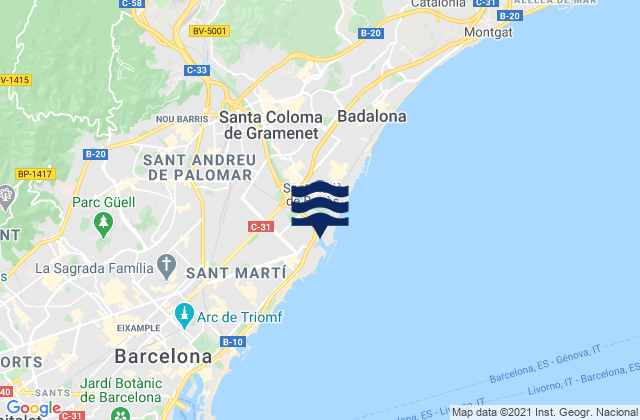Carte des horaires des marées pour Sant Adrià de Besòs, Spain