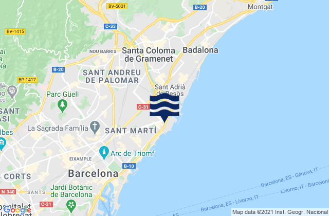 Carte des horaires des marées pour Sant Andreu, Spain
