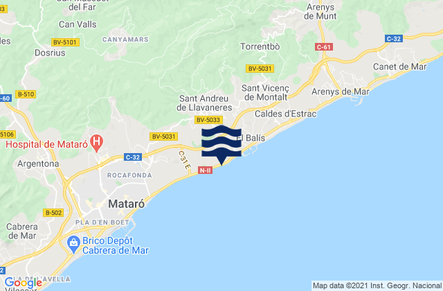 Carte des horaires des marées pour Sant Andreu de Llavaneres, Spain