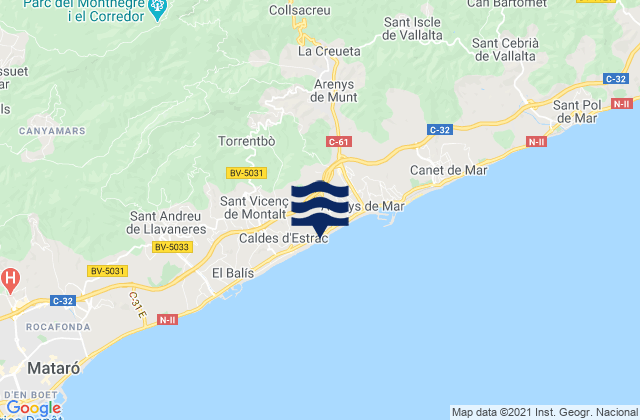 Carte des horaires des marées pour Sant Celoni, Spain