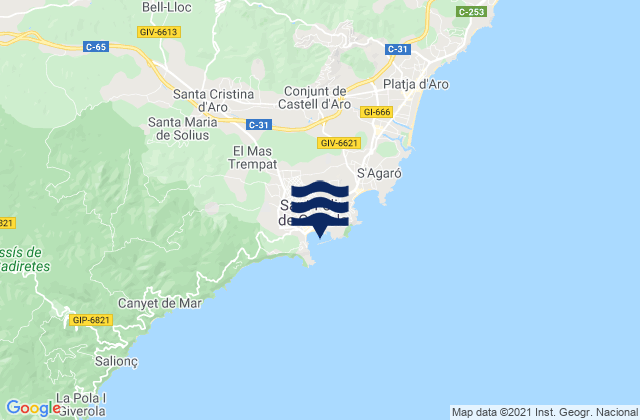 Carte des horaires des marées pour Sant Feliu de Guíxols, Spain