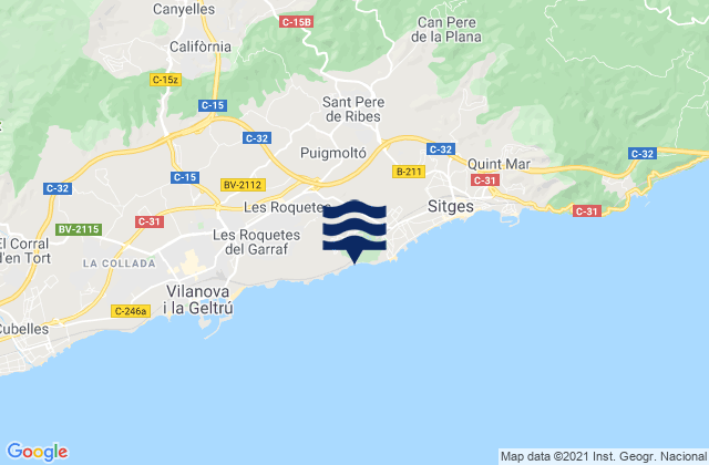 Carte des horaires des marées pour Sant Pere de Ribes, Spain