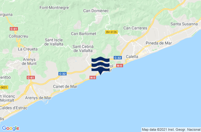 Carte des horaires des marées pour Sant Pol de Mar, Spain