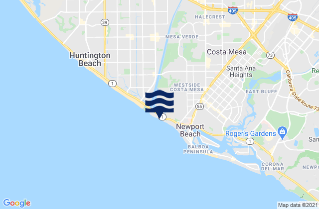 Carte des horaires des marées pour Santa Ana River County Beach, United States