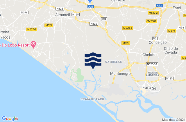 Carte des horaires des marées pour Santa Bárbara de Nexe, Portugal