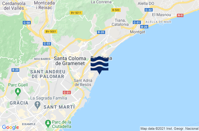 Carte des horaires des marées pour Santa Coloma de Gramenet, Spain
