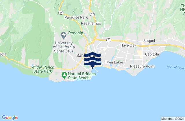 Carte des horaires des marées pour Santa Cruz, United States