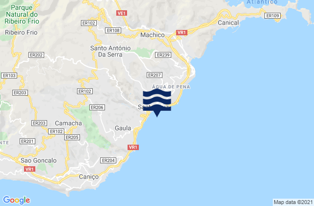 Carte des horaires des marées pour Santa Cruz, Portugal