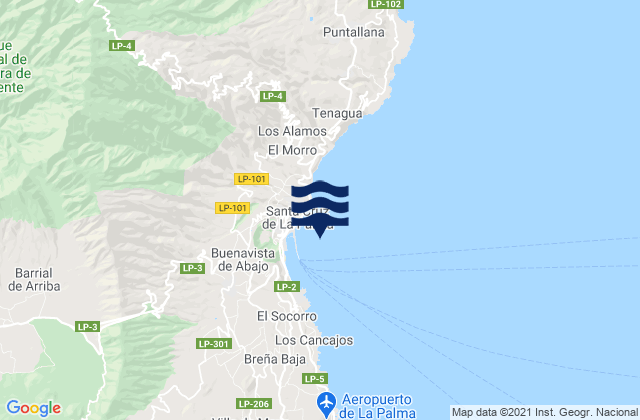 Carte des horaires des marées pour Santa Cruz de la Palma, Spain