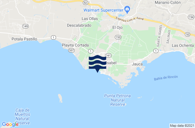 Carte des horaires des marées pour Santa Isabel, Puerto Rico