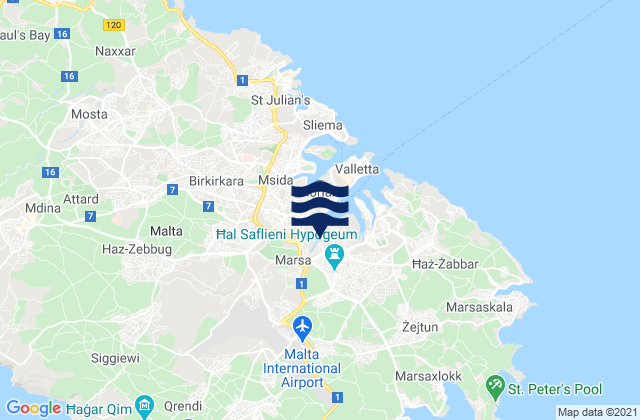 Carte des horaires des marées pour Santa Luċija, Malta