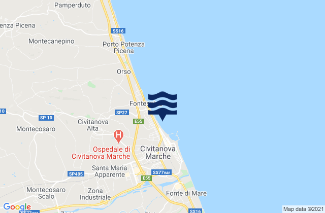 Carte des horaires des marées pour Santa Maria Apparente, Italy