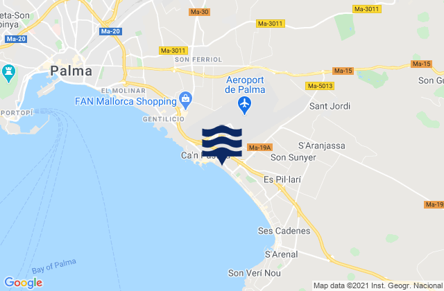 Carte des horaires des marées pour Santa Maria del Camí, Spain