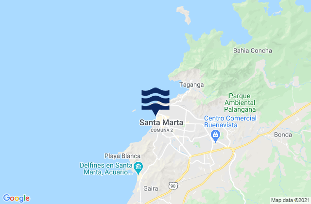 Carte des horaires des marées pour Santa Marta, Colombia