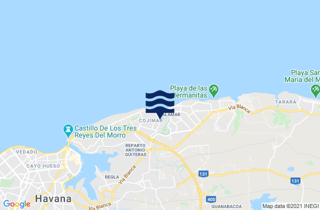 Carte des horaires des marées pour Santa María del Rosario, Cuba