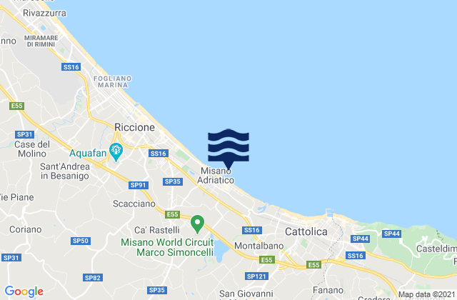 Carte des horaires des marées pour Santa Monica-Cella, Italy