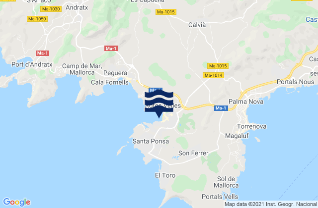 Carte des horaires des marées pour Santa Ponsa, Spain