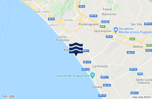 Carte des horaires des marées pour Santa Tecla-Castelpagano, Italy