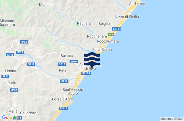 Carte des horaires des marées pour Santa Teresa di Riva, Italy
