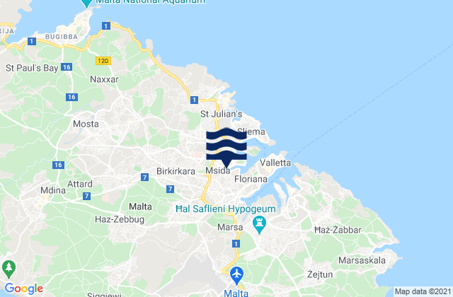 Carte des horaires des marées pour Santa Venera, Malta