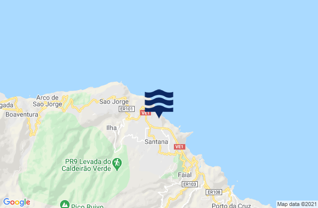 Carte des horaires des marées pour Santana, Portugal