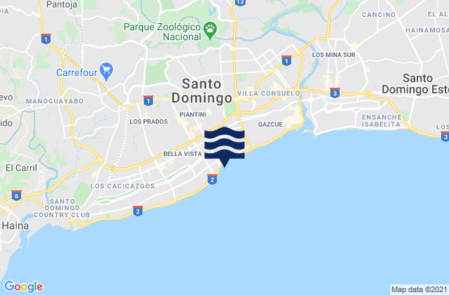 Carte des horaires des marées pour Santo Domingo De Guzmán, Dominican Republic