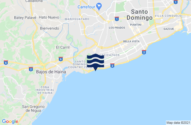 Carte des horaires des marées pour Santo Domingo Oeste, Dominican Republic